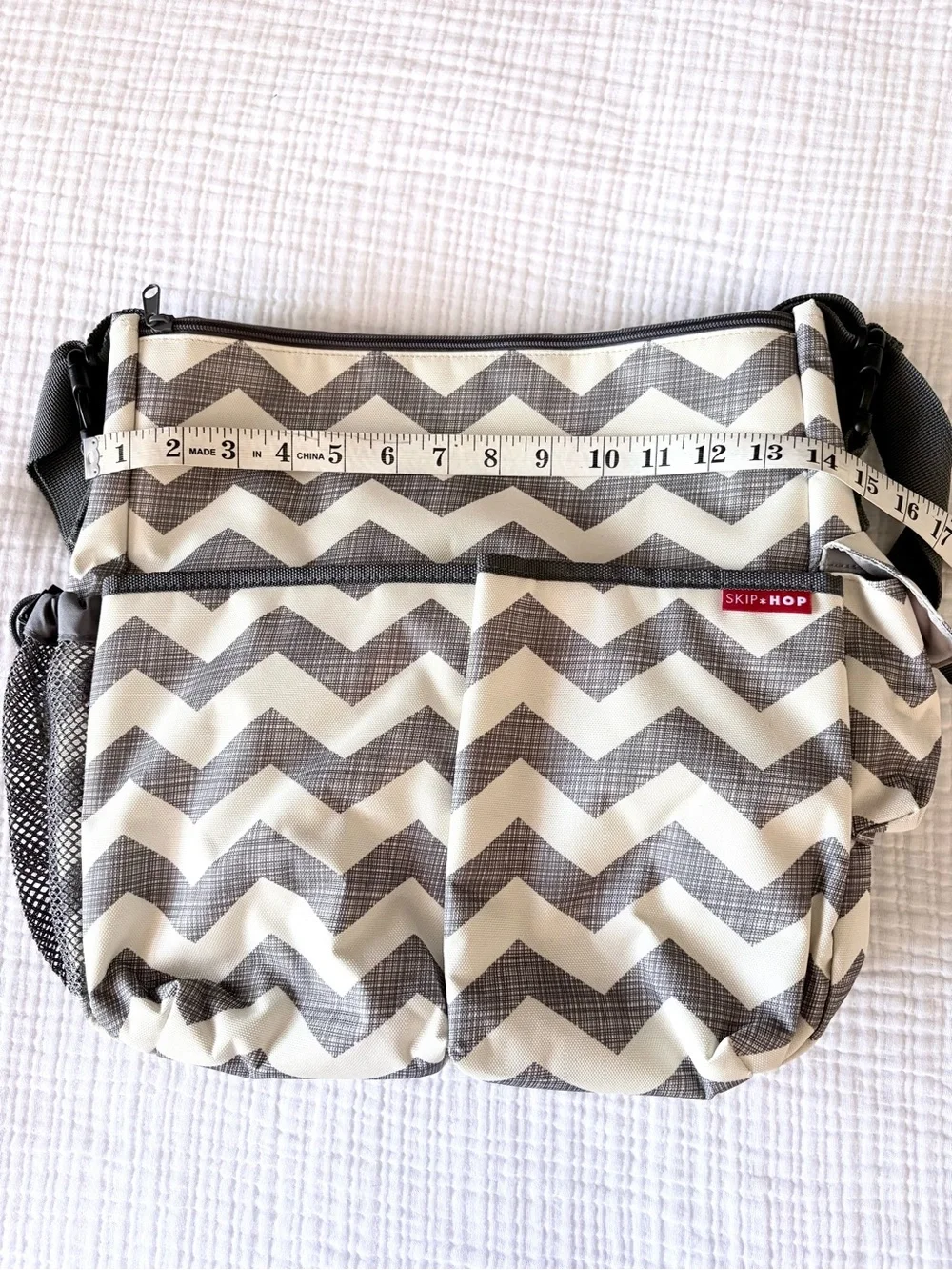 Skip Hop Chevron Gray & White Crossbody Diaper Bag with Changing Mat